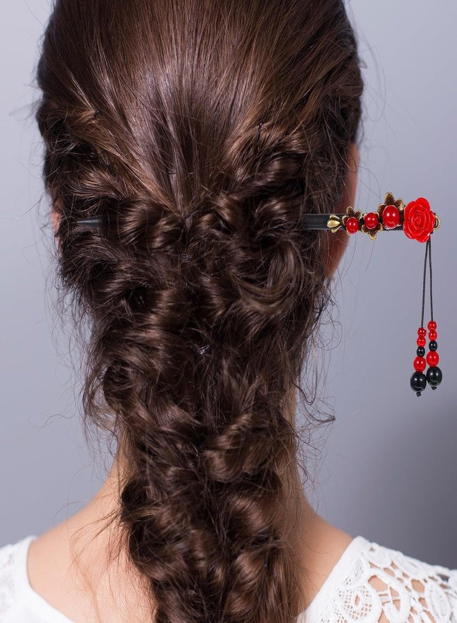 Apausvcm 2 Pcs Chinese Wooden Hair Sticks, Chinese Hair Pins for Women Retro Handmade Wooden Hairpins Flower Tassel Hair Chopsticks Japanese Hair Accessories Classic Hair Pins for Long Hair - Image 5